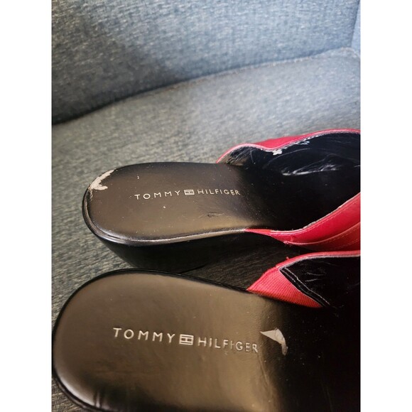 Tommy Hilfiger Women's Red Leather Clog Mule Slides Wedge Heels Size 10 - Picture 6 of 7